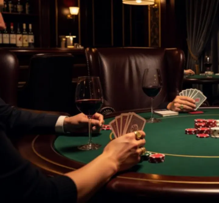 Prémium poker asztalok hangulatos, sötét tónusú lounge térben